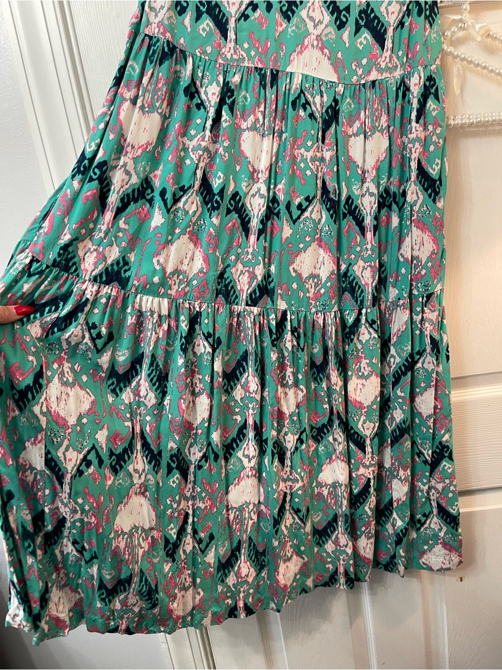 Sleeveless Teal Ikat Tiered Dress Crown & Ivy - Picture 3 of 4